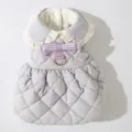 Purple quilted pet cat winter princess dress with ruffles bow and leash ring, warm fleece - Purple Princess Dress