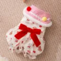 Cute winter pet princess dress with warm velvet bow and sweet bear print for cats and dogs. - Red Bow