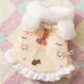 Winter warm pet princess dress for cats and dogs, cute fur collar and pearl bow design. - Yellow Dog