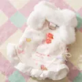 Cute autumn winter pet princess dress with fur collar warm cat dog clothes stylish - White Bear