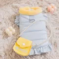 Cute winter pet dog cat warm dress with pearl strap bag plush collar fleece puppy apparel - Bondi Blue + Crossbody Bag