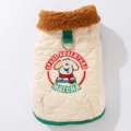Cute winter pet dog cat warm coat with sherpa collar and leash ring beige quilted apparel - Space Puppy