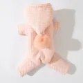 Pink White Plaid Pet Hooded Jumpsuit Warm Winter Cat Dog Clothes Cute Fluffy Ball Costume - Pink Bubble Texture