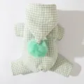 Green gingham pet hoodie for cats, warm winter fleece jumpsuit with cute pom-pom decor. - Green Bubble Texture