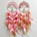 Set van roze Levensboom dromenvangers met rozenkwarts stenen en zachte veren - Rozenkwarts / 63cm