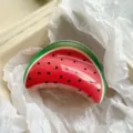 Close-up of a fruit-print hair claw clip featuring a vibrant watermelon design - 9cm / Watermelon Print