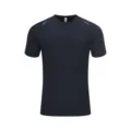 Men's navy blue slim fit quick-dry sports t-shirt with reflective shoulder strips - Midnight Blue