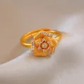 18k gold plated zircon flower ring luxury open ring exquisite high end fashion jewelry - 27# 3D Rhinestone Flower Style
