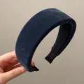 Dark blue velvet padded headband, thick solid hair hoop for women, chic winter hair accessory. - Blue - Round