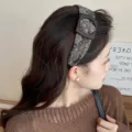 Autumn winter fabric flocked hair hoop with retro wooden ring buckle for women elegant style. - Black-Gray-Coffee