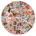 100pcs rétro hippie autocollants esthétiques étanches en vinyle pour ordinateur portable - 100 Pièces/Paquet / Rétro Multicolore