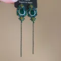 Élégantes boucles d'oreilles carrées en cristal à pampilles, strass vert rétro pour femmes. - Style 23