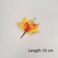 Close-up view of an artificial autumn maple leaf branch with festive orange berries - Gradient Yellow Maple Leaf & Berries Style (T-001) / Single Pack