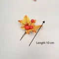 Macro view of Thanksgiving artificial maple leaf berry spray, 10cm length home decoration - Orange Yellow Maple Leaf & Pomegranate Berries Style (T-002) / Single Pack