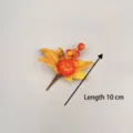 Detailed view of artificial autumn pick with maple leaf and mini pumpkin, 10 cm long - Yellow Maple Leaf Pumpkin Berry Spring Style (T-004) / Single Pack