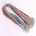 Close-up of colorful wax cord necklace chains with silver lobster clasps - 45+5cm Extension Chain / 1.5mm / Multicolor