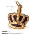 Gold-plated stainless steel crown pendant with black dripping oil enamel detail - Black Enamel Crown Style (PJ499BKG) / Gold