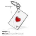Ace of Hearts playing card charm pendant in stainless steel for DIY jewelrymaking - Ace of Hearts Poker Pendant with Enamel Silver (PJ514RDS)