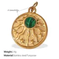 Colgante de sol de acero inoxidable dorado con piedra turquesa, 21,2 mm - Estilo Sol Estrellado Turquesa (PJ518GNG)