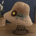Handgeweven strooien dameshoed met bloemendetail voor zonbescherming op het strand - Driedimensionale Bloem Stijl / Khaki