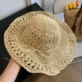 Handgemaakte geweven strooien zonnehoed voor dames met brede rand voor vakantie - Gekoppelde Pijl Stijl / Beige