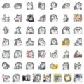 Cute Husky Sticker Set, 50Pcs Funny Dog Vinyl Decals for Water Bottle Laptop Decor. - Husky Emoji (TQ50-1004)