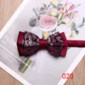 Wine red paisley bow tie for men, elegant satin spliced wedding groom fashion accessory. - Color 020
