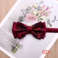 Men's dual-color bow tie with red damask pattern and solid wine red ends for formal events. - Color 021