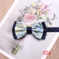 Stylish men's blue gold patterned color-blocked bow tie for wedding party formal wear. - 026
