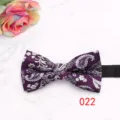 Detailed close-up of the elegant purple floral patterned bow tie texture and fine fabric. - Purple Print