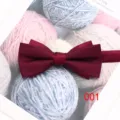 Detailaufnahme der eleganten burgunderroten Fliege mit feiner Textur auf Garnhintergrund. - 001