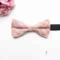 Orange pink plaid bow tie for men and women stylish shirt dress accessory casual necktie. - Poly-Cotton Bow Ties-i