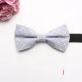 Detailed view of the light blue plaid bow tie, featuring classic check pattern and fine fabric. - Poly-Cotton Bow Ties-j