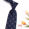 Men's navy blue silk business jacquard tie with geometric square pattern detail view. - Color 016
