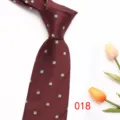 Burgundy red men's woven necktie featuring elegant geometric square pattern, business suit detail. - Color 018