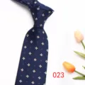 Blue mens dress tie with white floral pattern, elegant business silk necktie for suits. - Color 023