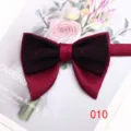 Detail shot of burgundy double-layer cotton horn bow tie with plaid for men wedding. - Color 010
