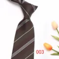 Detailed close-up of the wine red striped business tie texture and fabric quality. - Color 003