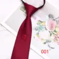 Red wedding zipper necktie with Chinese double happiness symbol, 8cm easy wear tie for groom. - 001