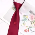 Burgundy wedding zipper tie for groom, easy-wear pre-tied necktie with double happiness symbol. - Color 006