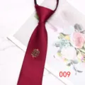 Burgundy zipper necktie for men wedding groom pre tied casual tie with metal decoration detail. - Color 009