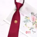 Burgundy zipper tie detail, elegant wedding groom necktie with golden double happiness symbol. - Color 011