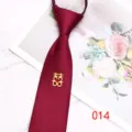Burgundy zipper tie with gold double happiness symbol for wedding groom, 8cm wide style. - Color 014