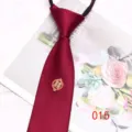 Burgundy pre-tied zipper necktie with wedding double happiness charm, 8cm wide groom tie. - Color 015
