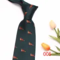 Retro animal pattern men's tie, dark green polyester necktie with cute fox motifs. - Color 005