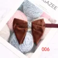 Men brown velvet bow tie with rhinestone center elegant suit shirt collar accessory for wedding - 006 (Brown)
