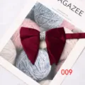 Detail view of a luxury burgundy velvet bow tie with sparkling rhinestone center, perfect suit accessory. - 009 (Wine Red)