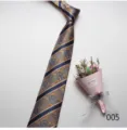 Men's business casual paisley striped necktie in blue and gold, perfect for formal wear. - Color 005