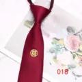 Burgundy zipper necktie detail, easy-to-wear wedding groom tie with metal love decoration. - Color 018