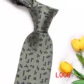 Men's stylish grey printed necktie with geometric block pattern, elegant formal accessory. - Grey-Green Geometric (L008)